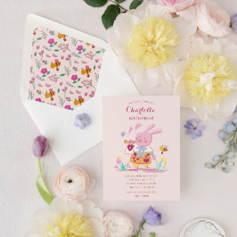 Aquarellrosa Hase im Kindergeburtstag Einladung