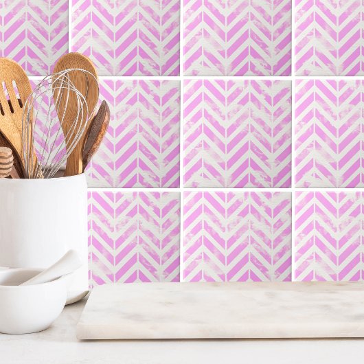 Aquarellrosa Herringbone-Muster Fliese