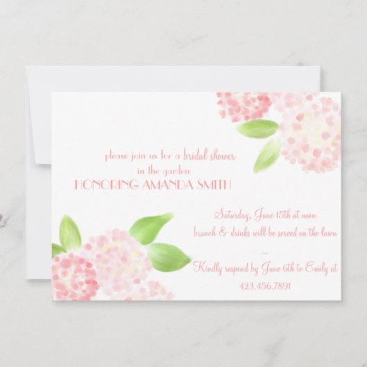 Aquarellrosa Hydrangea-Einladung Einladung (Vorderseite)