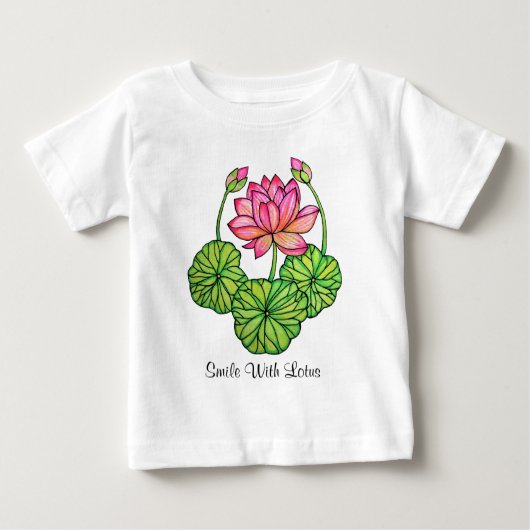 Aquarellrosa Lotus mit Buds & Blätter Baby T-shirt (Vorderseite)