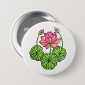 Aquarellrosa Lotus mit Buds & Blätter Button (Vorne & Hinten)