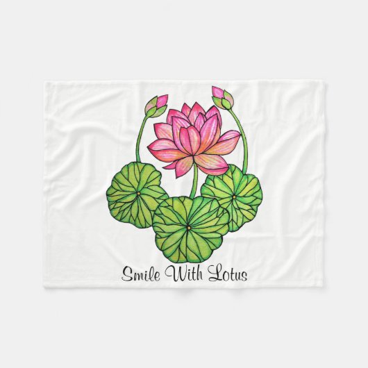Aquarellrosa Lotus mit Buds & Blätter Fleecedecke (Vorderseite (Horizontal))