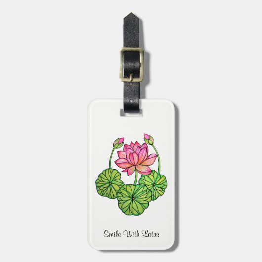 Aquarellrosa Lotus mit Buds & Blätter Gepäckanhänger (Vorderseite vertikal)