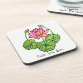 Aquarellrosa Lotus mit Buds & Blätter Getränkeuntersetzer (Linke Seite)