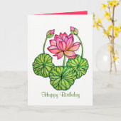 Aquarellrosa Lotus mit Buds & Blätter Karte (Gelbe Blume)