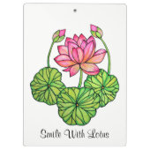Aquarellrosa Lotus mit Buds & Blätter Klemmbrett (Rückseite)