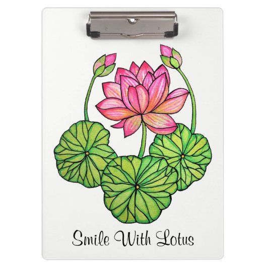 Aquarellrosa Lotus mit Buds & Blätter Klemmbrett (Vorderseite)