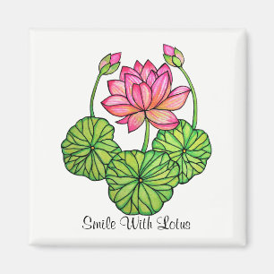 Aquarellrosa Lotus mit Buds & Blätter Magnet