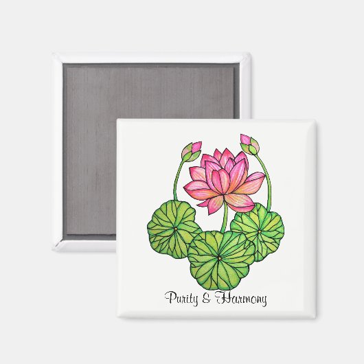 Aquarellrosa Lotus mit Buds & Blätter Magnet (Vorderseite/Rückseite)