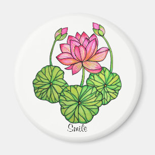 Aquarellrosa Lotus mit Buds & Blätter Magnet