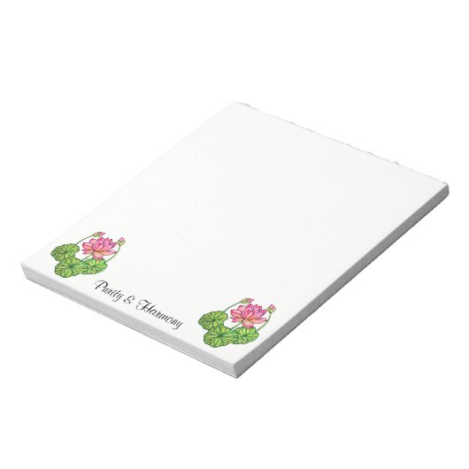 Aquarellrosa Lotus mit Buds & Blätter Notizblock (Rotiert)