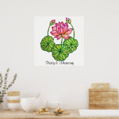 Aquarellrosa Lotus mit Buds & Blätter Poster (Küche)