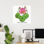 Aquarellrosa Lotus mit Buds & Blätter Poster (Heimbüro)