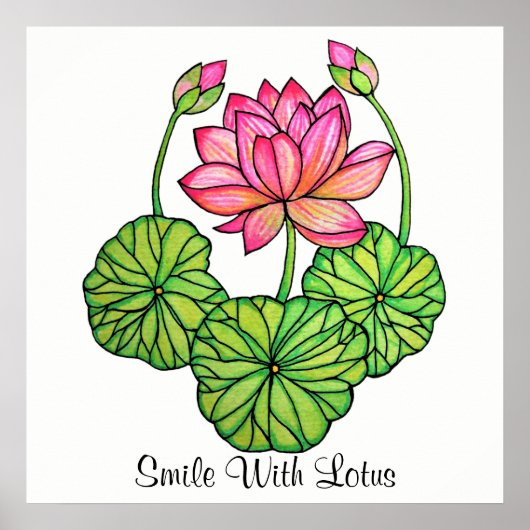 Aquarellrosa Lotus mit Buds & Blätter Poster (Vorne)
