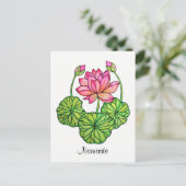 Aquarellrosa Lotus mit Buds & Blätter Postkarte (Stehend Vorderseite)