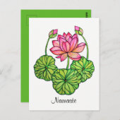 Aquarellrosa Lotus mit Buds & Blätter Postkarte (Vorne/Hinten)