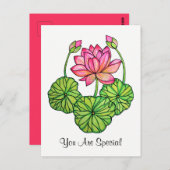 Aquarellrosa Lotus mit Buds & Blätter Postkarte (Vorne/Hinten)