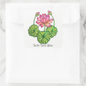 Aquarellrosa Lotus mit Buds & Blätter Quadratischer Aufkleber (Tasche)