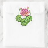 Aquarellrosa Lotus mit Buds & Blätter Runder Aufkleber (Tasche)