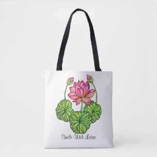 Aquarellrosa Lotus mit Buds & Blätter Tasche