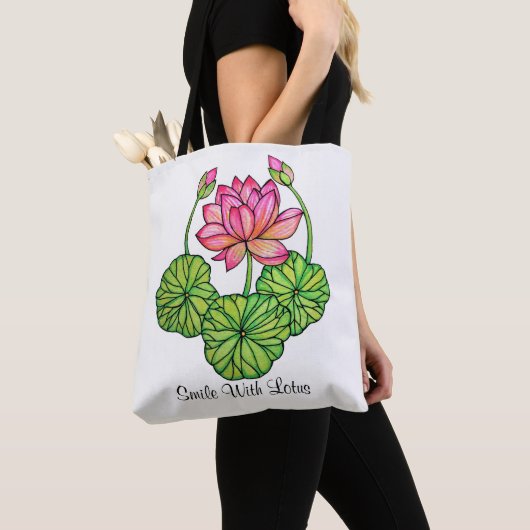 Aquarellrosa Lotus mit Buds & Blätter Tasche (Von Nahem)