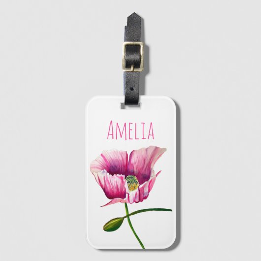 Aquarellrosa Mohn hübsche Blume Gepäckanhänger (Vorderseite Vertikal)