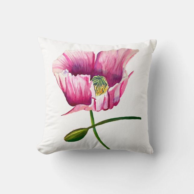 Aquarellrosa Mohn hübsche Blume Kissen (Vorderseite)