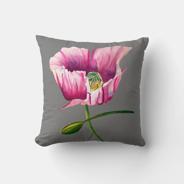 Aquarellrosa Mohn hübsche Blume Kissen (Vorderseite)