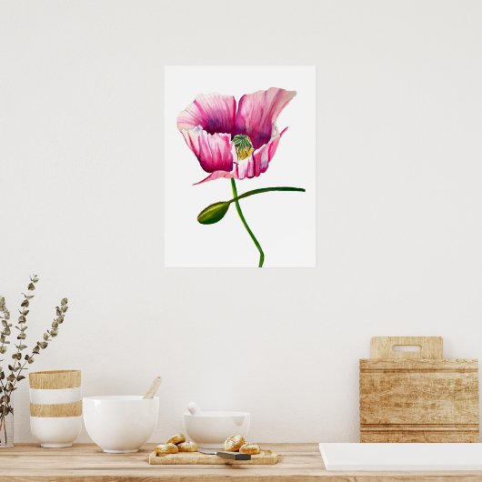 Aquarellrosa Mohn hübsche Blume Poster (Küche)