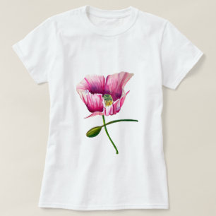 Aquarellrosa Mohn hübsche Blume T-Shirt