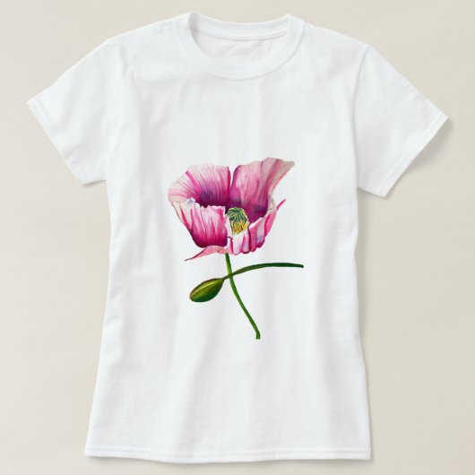 Aquarellrosa Mohn hübsche Blume T-Shirt (Design vorne)