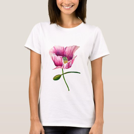 Aquarellrosa Mohn hübsche Blume T-Shirt (Vorderseite)