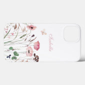 Aquarellrosa Mohnblüte Individuelle Name Case-Mate iPhone Hülle (Rückseite (Horizontal))