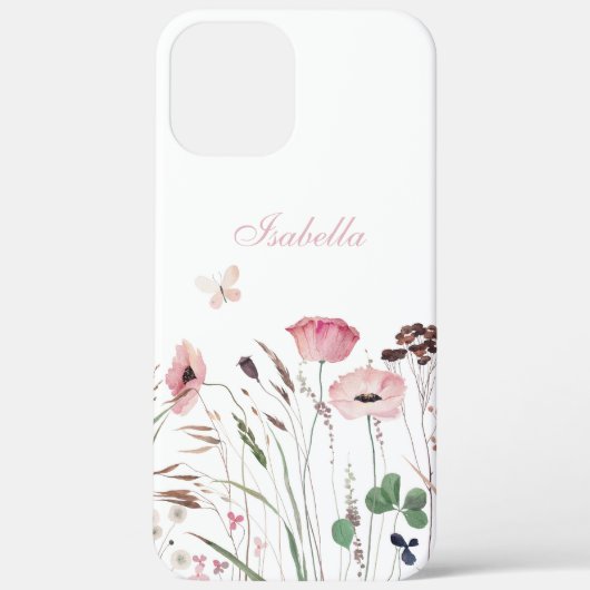 Aquarellrosa Mohnblüte Individuelle Name Case-Mate iPhone Hülle (Rückseite)