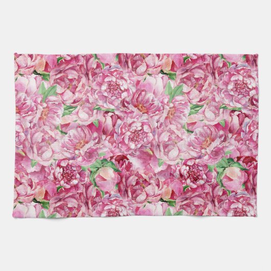 Aquarellrosa-Peonies Geschirrtuch (Horizontal)