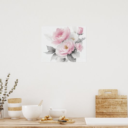 Aquarellrosa-Peonies Poster (Küche)