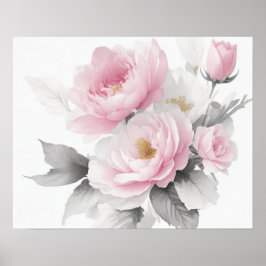 Aquarellrosa-Peonies Poster