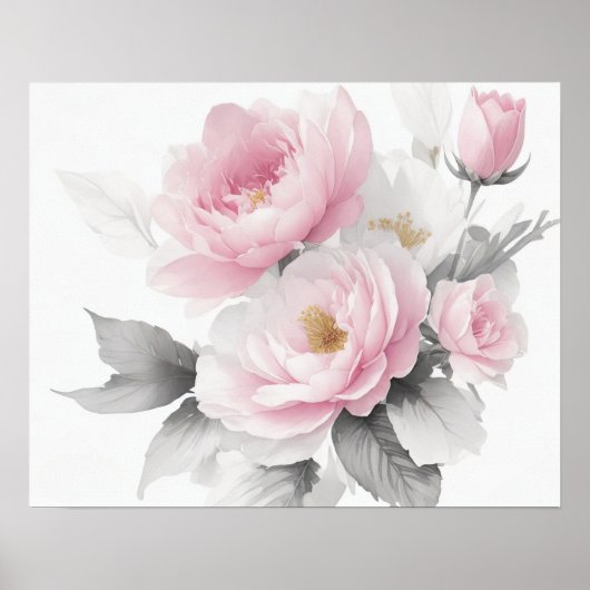 Aquarellrosa-Peonies Poster (Vorne)