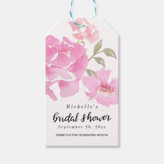 Aquarellrosa-Peonies | Skript-Brautparty Geschenkanhänger (Vorderseite)