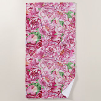 Aquarellrosa-Peonies Strandtuch
