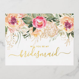 Aquarellrosa-Peonies werden Sie meine Bridesmaid s Folie Einladungspostkarte