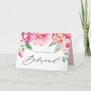 Aquarellrosa-Peonies werden Sie meine Bridesmaid s Karte