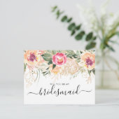 Aquarellrosa-Peonies werden Sie meine Bridesmaid s Postkarte (Stehend Vorderseite)