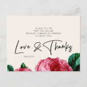 Aquarellrosa Rose wird meine Bridesmaid sein Einladungspostkarte (Rückseite)