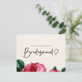 Aquarellrosa Rose wird meine Bridesmaid sein Einladungspostkarte (Stehend Vorderseite)
