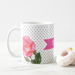 Aquarellrosa Rosen auf Schwarz-weißen Polka-Punkte Kaffeetasse
