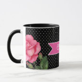 Aquarellrosa Rosen auf Schwarz-weißen Polka-Punkte Tasse (Links)