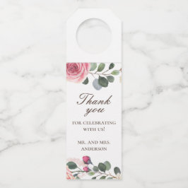 Aquarellrosa Rosen. Blumenhochzeit vielen Dank Flaschenanhänger