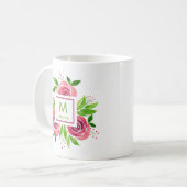 Aquarellrosa Rosen Mit Monogramm Personalisiert Kaffeetasse (Vorderseite Links)