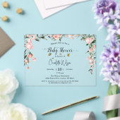 Aquarellrosa Rosen mit Schmetterlingen Kinderdusch Acryleinladungen (In Situ (Hochzeit))